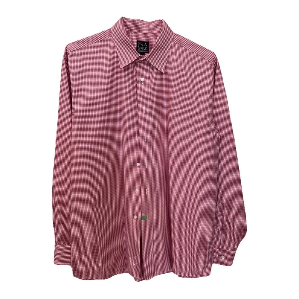 Jos A Bank Men’s Dress Shirt Size L Travelers Collection Long Sleeve Red & White